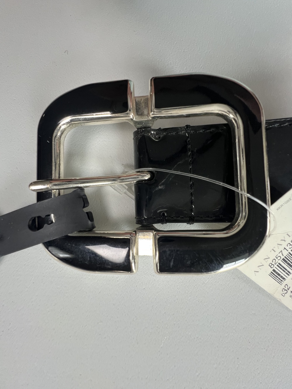 Ann Taylor Wide Black Patent Belt MED with Large Silver Buckle women's NWT